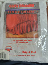 NEW SPORTS COVERAGE TWIN Size Ruffled Bed Skirt 14 Inch Drop  Bright Red