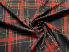 Scottish Tartan Check Fabric Material DESIGN 6 NAVY GREEN RED