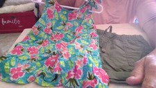 Girls Size 5 Summer Outfit: Carter's Green Shorts Cat/Jack Tropical Tank Top