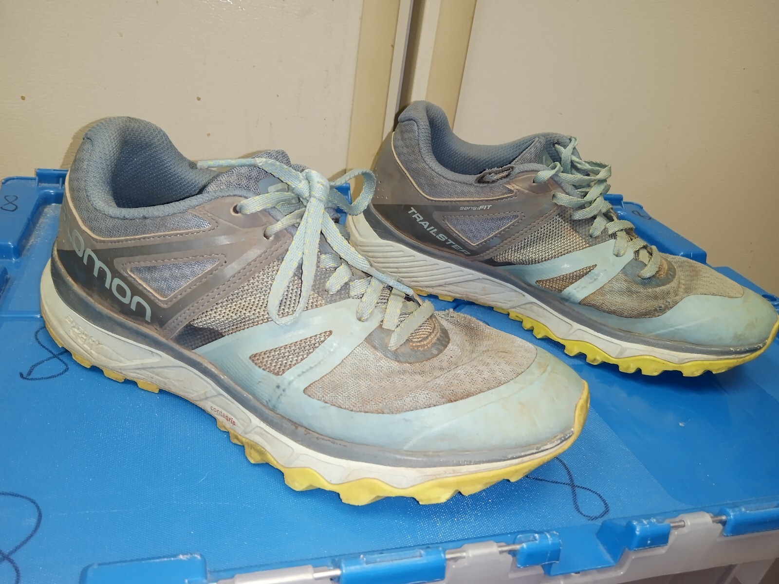 Scarpe da trekking Salomon Trailster Gtx da uomo blu grigio trail running 407892 US 9 5