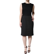 DOLCE & GABBANA Dress Black Cotton Sheath Knee Length IT48/US14/XXL RRP 2500usd