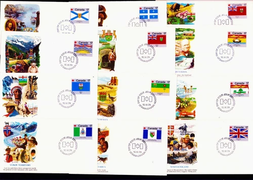 Canada 1979 Provincial Flags  Sheet, #832a & 821-832 Matching Set of 12 Flag FDC