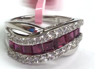 Sterling Silber 925 Prinzessin rosa Rubin CZ Cluster Welle Split Band Cocktail Ring 