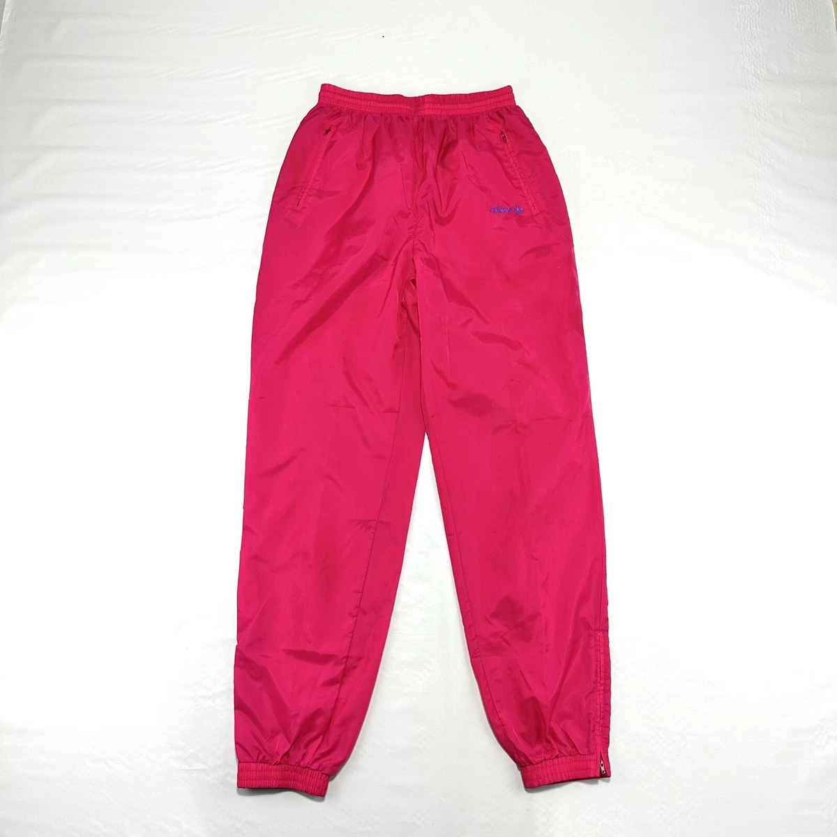 Vintage Adidas Track Wind Pants Womens Medium 3 Stripes Pink Zip