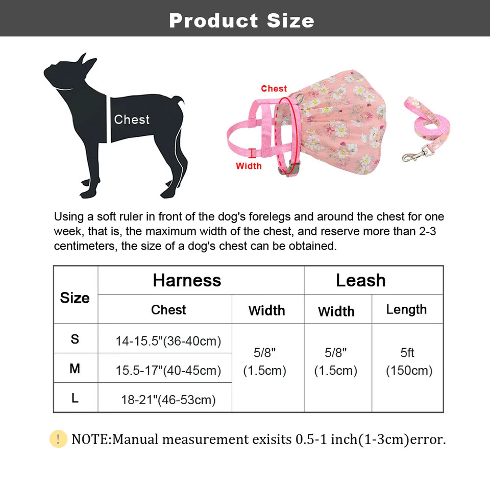 Pink Dog Dress Harness Leash Set Mesh Puppy Vest Skirt with Cute Flower Pattern - Image 2 of 4