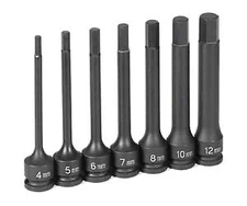 GREY PNEUMATIC 1247Mh 3/8" Drive 7 Piece 4" Length Metric Hex Driver Set NEW