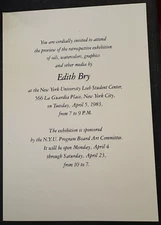 vtg art postcard gallery invitation EDITH BRY 1983 NYU Student Center