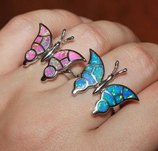 inlaid fire opal ring pendant gems silver jewelry engagement cocktail Butterfly