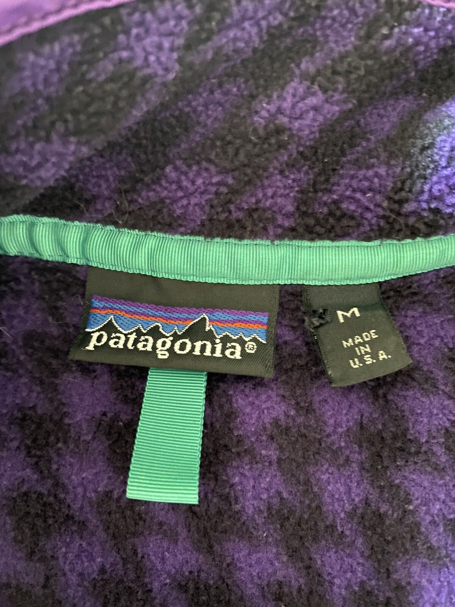 Patagonia M Purple Black Houndstooth Check Vintage Retro 90s