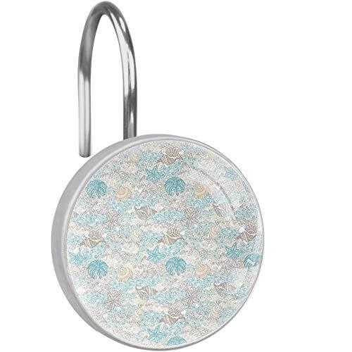 Nautical Shower Curtain Hooks Pastel Toned Sea Shell Starfish Mollusk Seahorse C