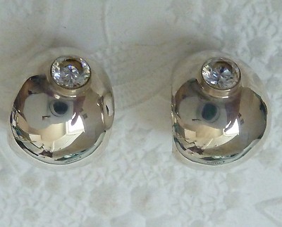 Vintage Sterling Post Earrings With 4mm White Cubic Zirconia, Konder #1058