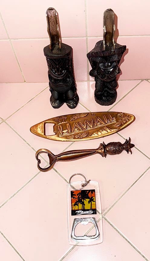 5 Vintage Bottle Opener Hawaii Tiki God Key Chain Surf Board
