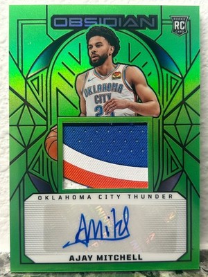 2024-25 Panini Obsidian Ajay Mitchell GREEN FLOOD ROOKIE PATCH AUTO /25 SSP RC