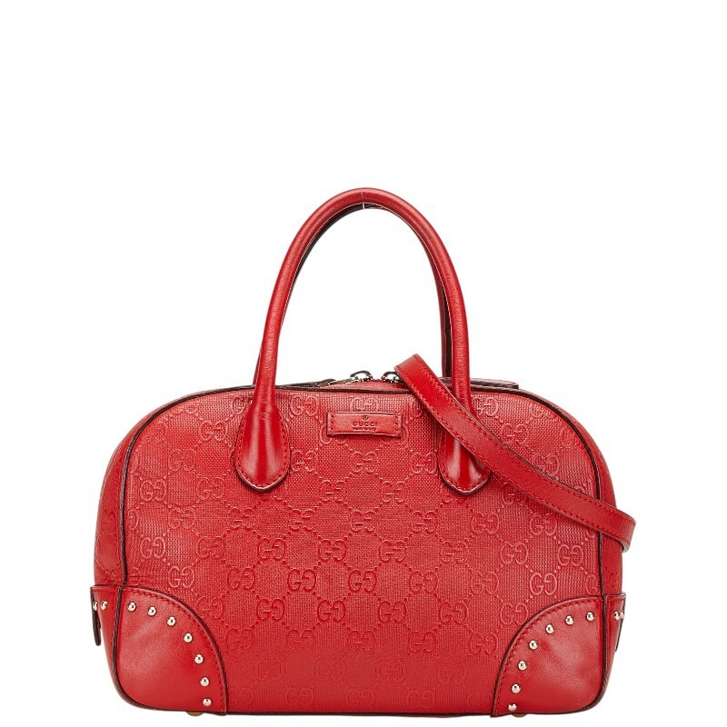 Gucci GG Embossed Leather Shoulder Bag Red 2WAY Women's Authentic