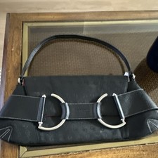 XOXO Black Logo Shoulder Bag Metal Ring Accent Silver Hardware Pink Lining
