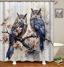 KEYAO DECOR Shower Curtains Set, Two Blue Owls in a Tree Watercolor, Designer...