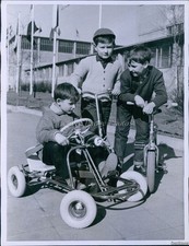 1961 Photo Go-Kart From Intl Toy Fair Admired By German Playmates Children 7X9