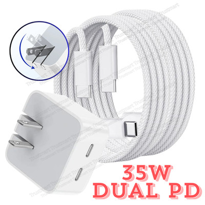 35W Dual USB C Fast Wall Charger brick Type C To C PD Cord For iPhone 15 16 17