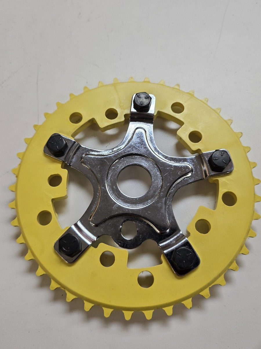 1980s Addicks Yellow 44T Sprocket Chainring w Spider & OG Hardware