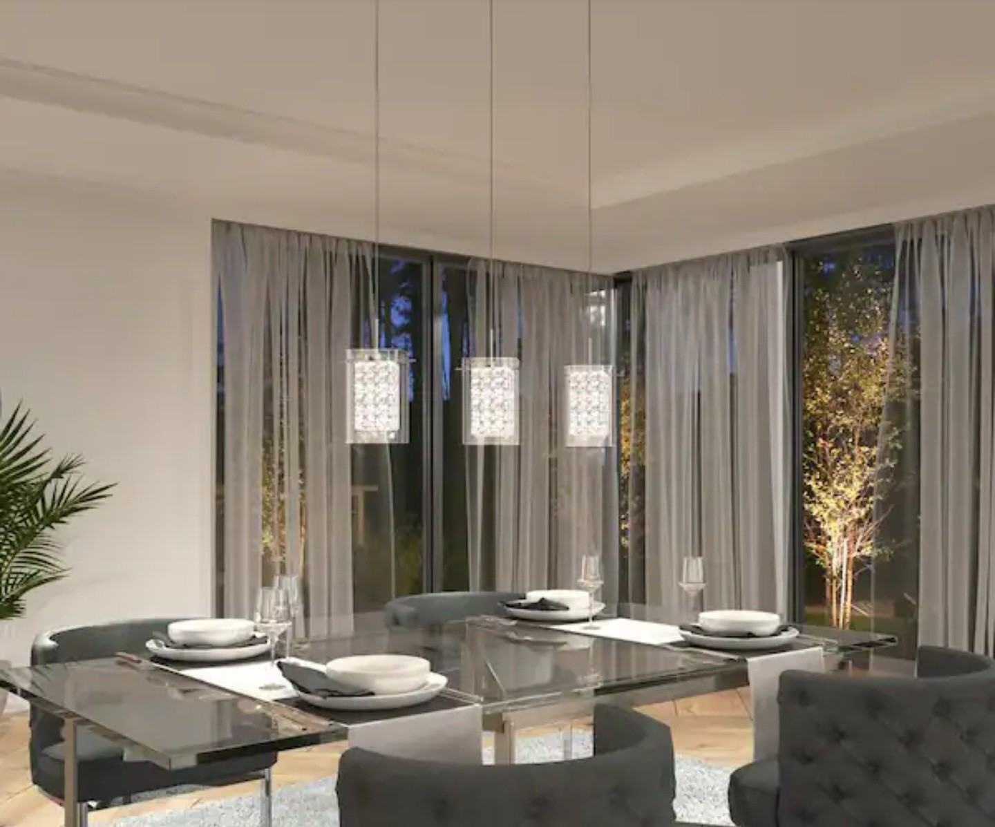 Artika Crystal Cube 13W 3-Light Modern Chrome Integrated LED Hanging Pendant