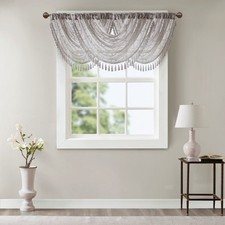 KA 38x46" Diamond Sheer Embroidered Waterfall Valance Grey