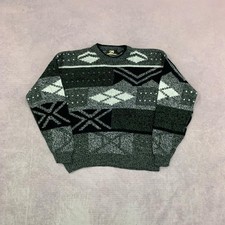 Vintage Knitted Jumper abstract patterned grandad knit sweater Men's L