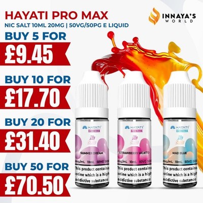 Hayati Pro Max Nic Salt 10ml 20mg 50VG/50PG Pod E Liquid Vape Juice ALL  FLAVOURS