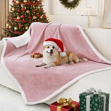 Waterproof Blanket Throw for Large Dogs, Soft Reversible 50x60 Inch Pink/White