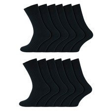 Mens 100% Cotton Black Socks 6 & 12 Pairs UK 6-11 Non Tight Crew Socks Casual,