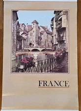 Vintage Large Lithograph Poster of Old Town Thio River Canal France - 24" X 36"