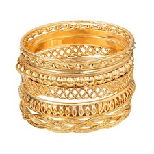 Bohemian Gold Bangle Bracelets Set for Women - Multi Layer Stackable Textured Br