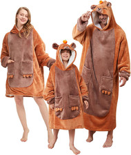 Oversized Wearable Blanket Hoodie, Long Sherpa Fleece Hooded Blanket for Adult W