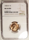 1958-D Lincoln Head Cent NGC graded MS66 RD,  Bright & Lustrous (176).
