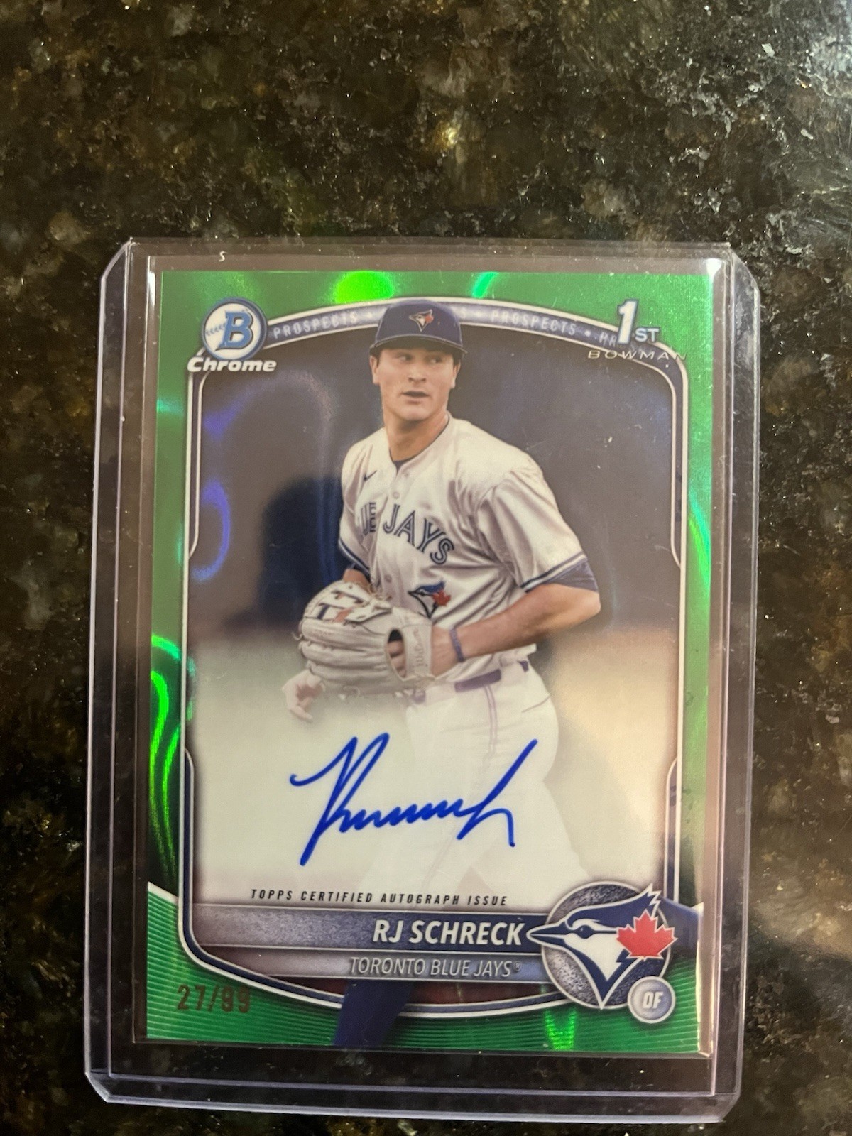 2025 Bowman Chrome RJ Schreck Auto Green Lava Refractor 1st Prospect /99