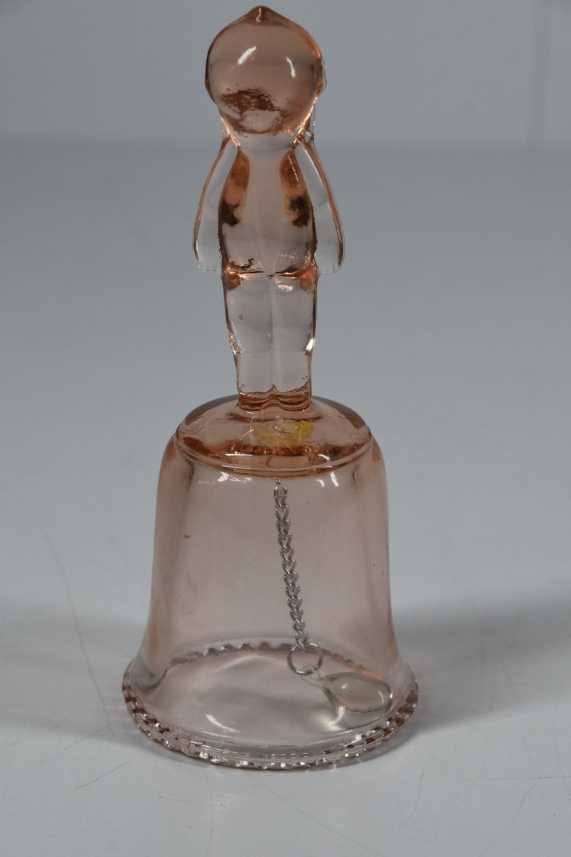 ビスクキューピー Vintage Pink Depression Glass Kewpie Doll Bell MCM Baby Face Decor