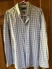 Chaps Mens 16 1/2 White w/ Navy Blue Stripes Dress Shirt Long Sleeve 34/35