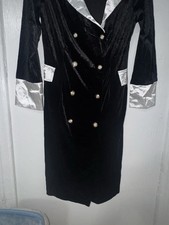 SHEIN Black Velvet Silver Trim Double Breasted Blazer Dress Button Accents L