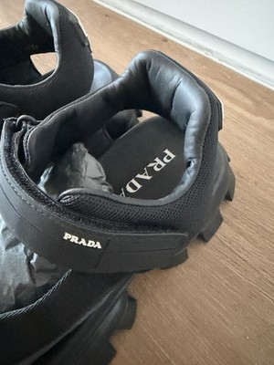 PRADA Cloudbust Thunder Men's Black Leather Sandals Hook & Loop