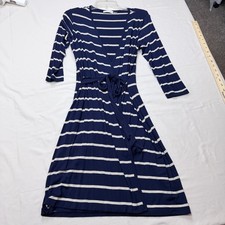 Calvin Klein Navy and White Striped Long Sleeve Wrap Dress