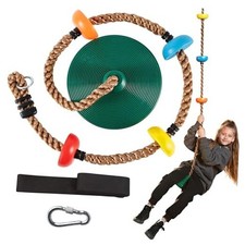 Tree Swing for Kids - Single Disc Seat and Climbing Rope Set w/Carabiner Green