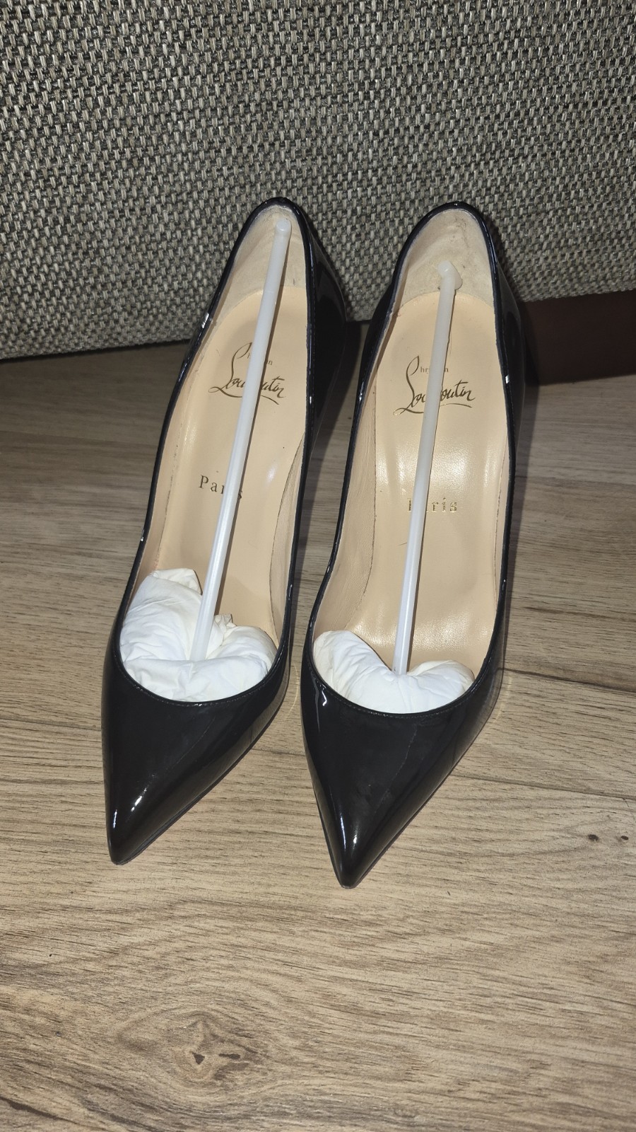 Christian Louboutin Pigalle Follies 100 Black Patent Stiletto Court Heels 37.5
