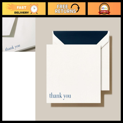 Hand-Engraved Thank You Notes, 25 Folded Cards, 100% Cotton Paper, Navy Envelope