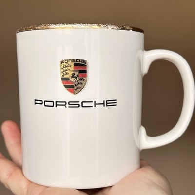 Vintage Porsche Wappen Tasse Rastal England Staffordshire Goldrand Auto Logo RAR