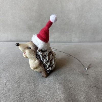 Vintage Christmas Pinecone Hedgehog Santa Hat Resin 3'' Woodland Décor Ornament