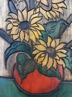 Vtg Hand Carved Wood Sunflower Cattail Wall Plaque Signed 1983 Boho Folk Cottage — photo 3