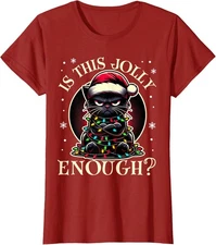 Is This Jolly Enough Funny Black Cat Christmas Fun Ladies' Crewneck T-Shirt