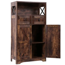 Brown Floor Cabinet Farmhouse Storage Cabinet with Doors and Drawer Freestanding