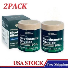 2 PACK Reus Research NAD+ Nicotinamide Riboside 900mg W/ Resveratrol 80 Capsules