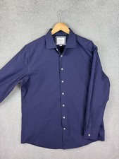 Charles Tyrwhitt Shirt Mens 17 36/37 Blue Dot Slim Fit Non Iron Long Sleeve Mens