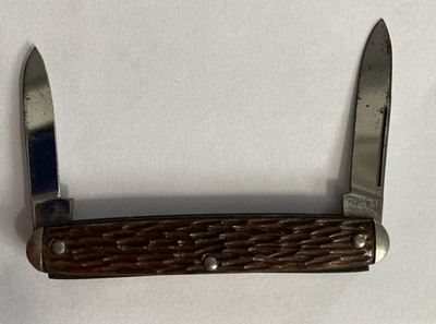 Vintage Kingston USA Equal End 2 Blade Pen Jack Knife Brown Composite Handle